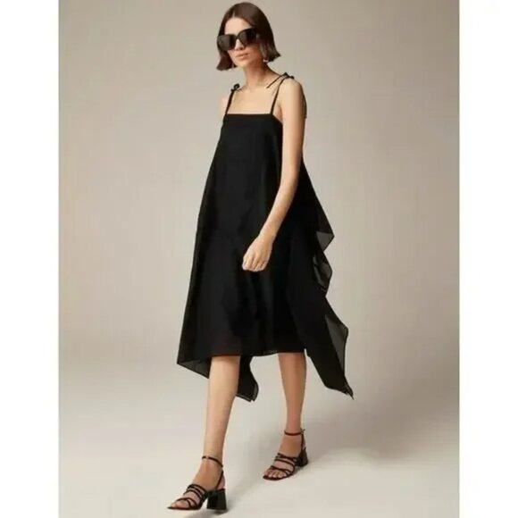 J.Crew Handkerchief Midi Dress, Black, M - Picture 1 of 6